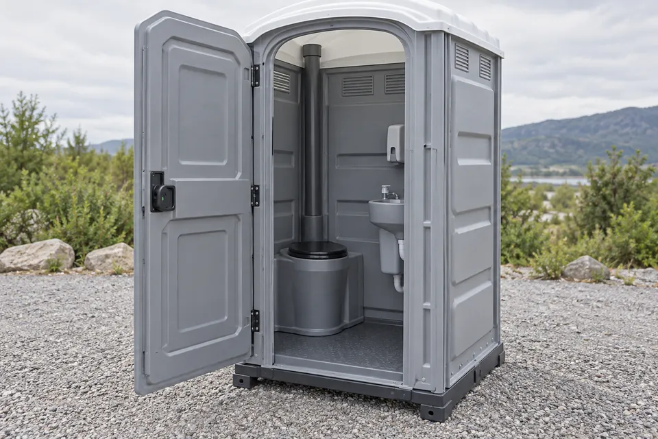 Upgraded portable restroom with interior facilities
